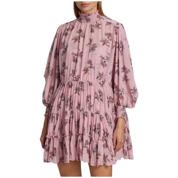 CINQ À SEPT NWT Corrine Tiered Minidress Size 6 Smocked Floral Ruffle Pink - Picture 1 of 13